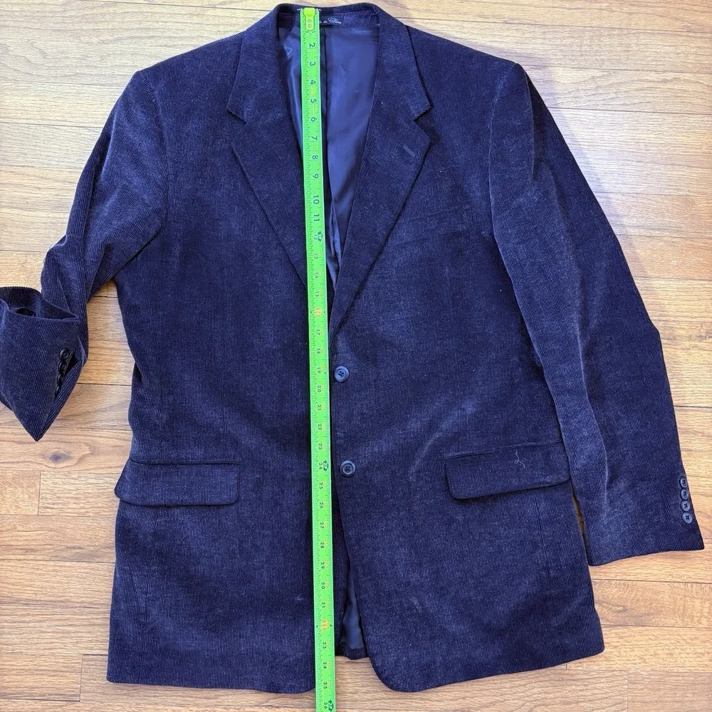 Alan Flusser Men's 44L Black Corduroy Two Button Single‎ Vent Lined Sports Coat
